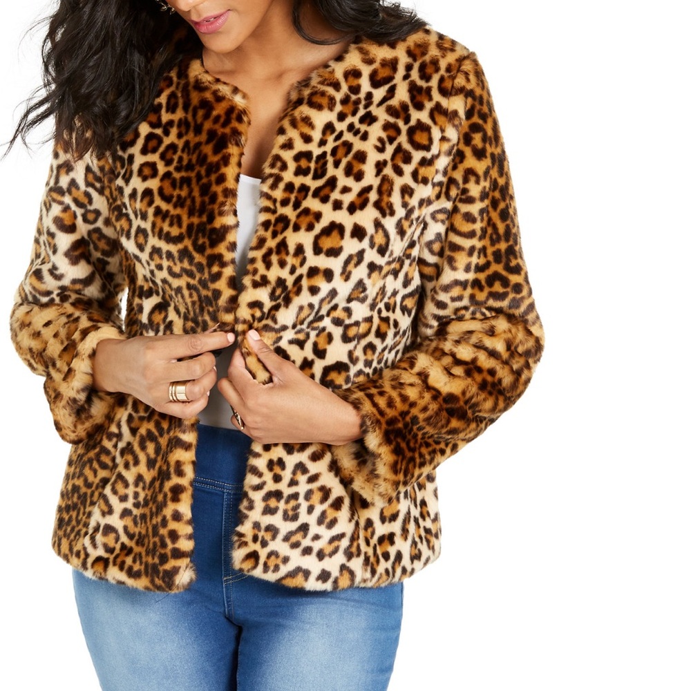Thalia Sodi woman’s Faux-Fur Leopard-Print Jacket - Picture 2 of 10